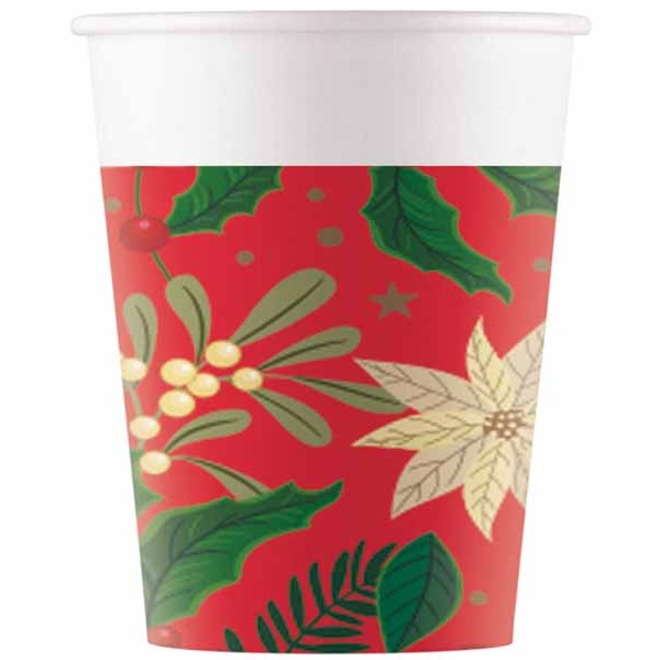 PAPER CUPS 7OZ 8/PK HOLLY POINSETIA