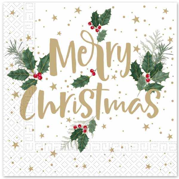 Holly Merry 3-Ply Christmas Luncheon Napkins, 20 Count
