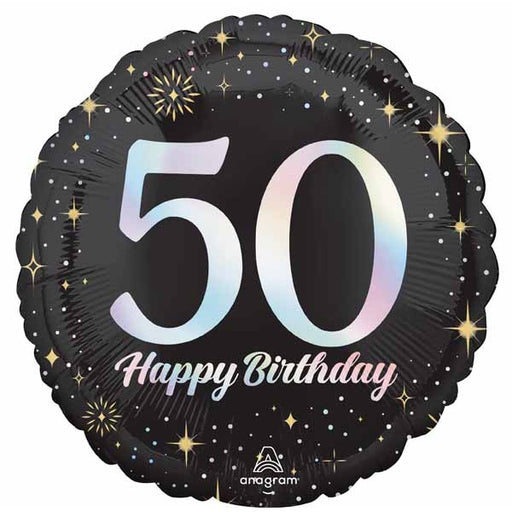 Sparkling 50 Happy Birthday Round Foil Balloon, 18 Inch
