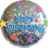 18 Inch Holographic Happy Birthday Confetti Foil Balloon