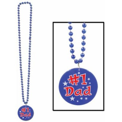 33-Inch Beaded Necklace with Printed #1 Dad Medallion