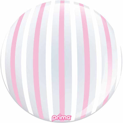 Prima White and Pink Striped Sphere Balloon, 20 Inch