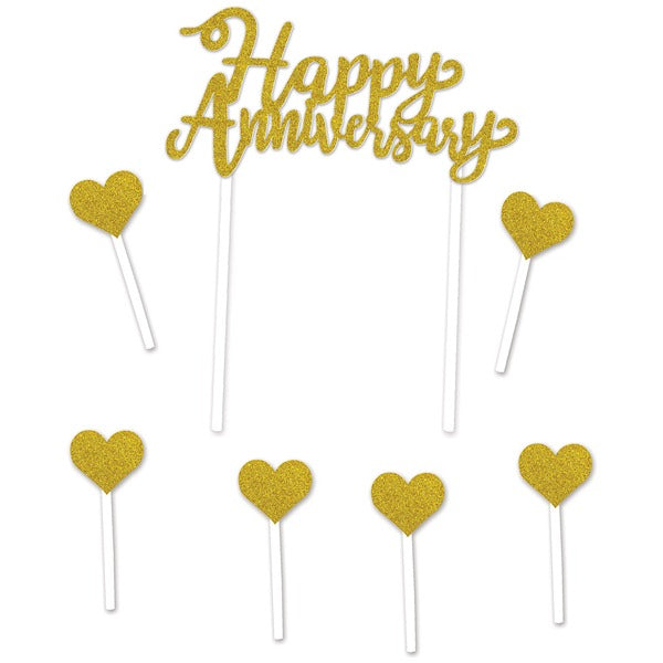 Gold Happy Anniversary Cake Topper