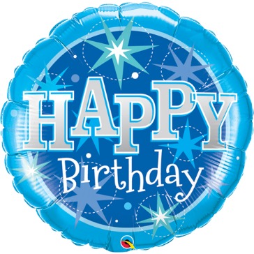 Blue Sparkle Birthday Round Foil Balloon, 36 Inch