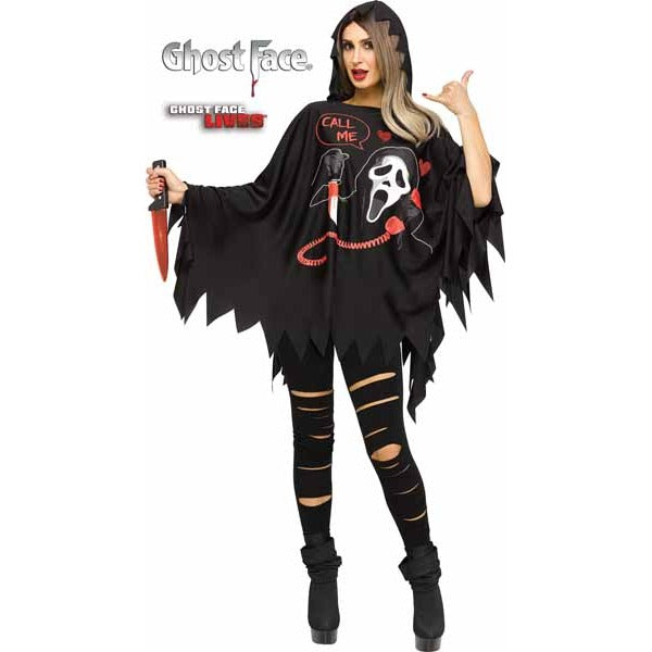 Ghostface Hooded Adult Poncho Costume, One Size