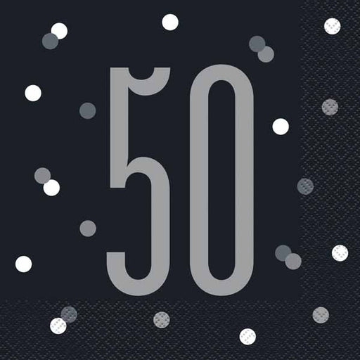 50th Birthday Black & Silver Luncheon Napkins, 16 Pack