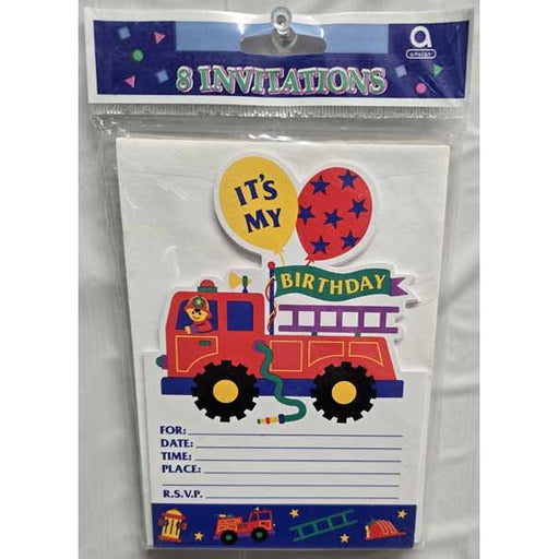 Hook & Ladder Birthday Party Invitations, 8 Pack