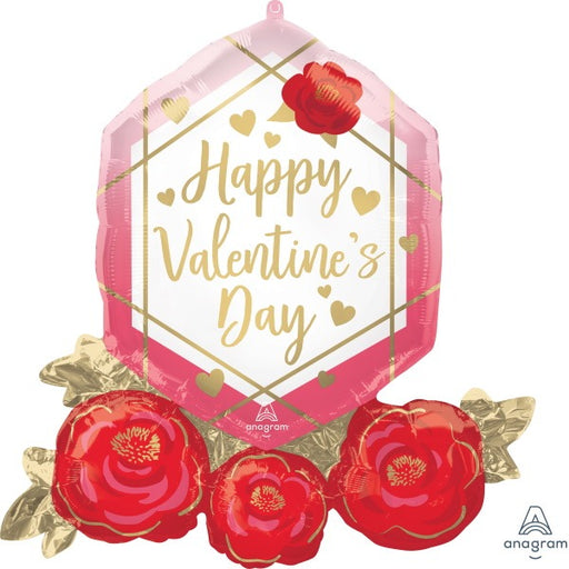 Happy Valentine's Day Gem & Roses 30-Inch Foil Balloon