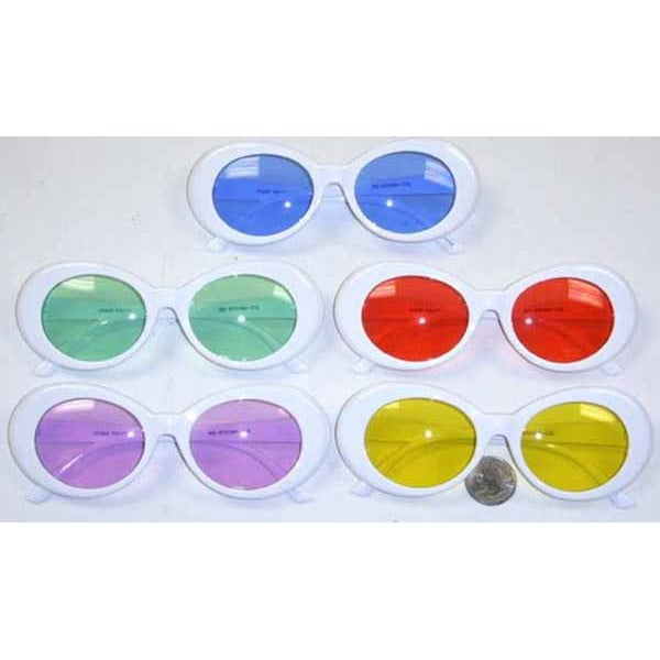 White Clout Style Sunglasses with Coloured Lenses, 12 Pairs