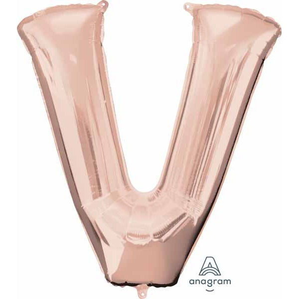 Rose Gold Letter V Balloon, 32 Inch