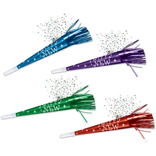 Colorful Confetti Horns for New Year's Bash - 12" Assorted Pack (3/Pk)