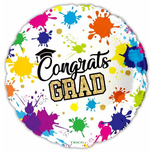 Congrats Grad Paint Splatter 18-Inch Round Foil Balloon