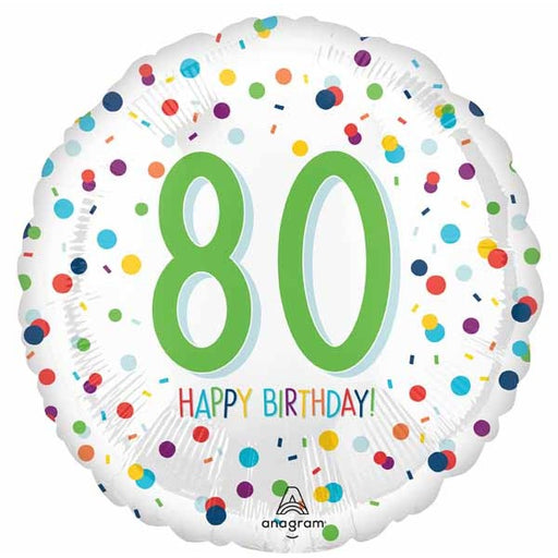 Confetti Happy 80th Birthday 18-Inch Round Foil Balloon