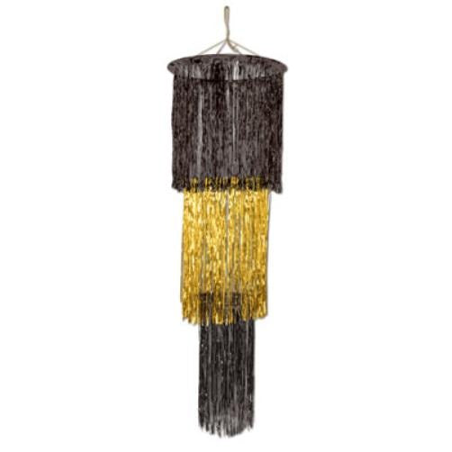 Black and Gold 3-Tier Shimmering Chandelier, 4 ft