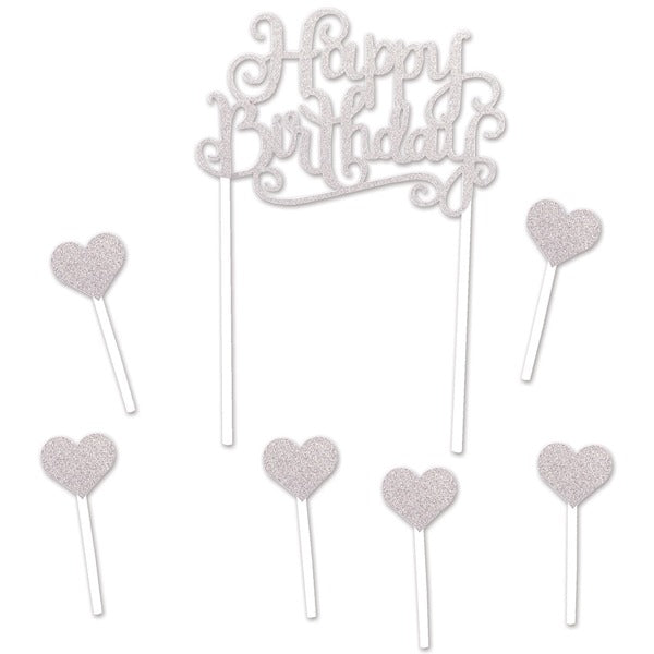 Silver Happy Birthday Cake Topper