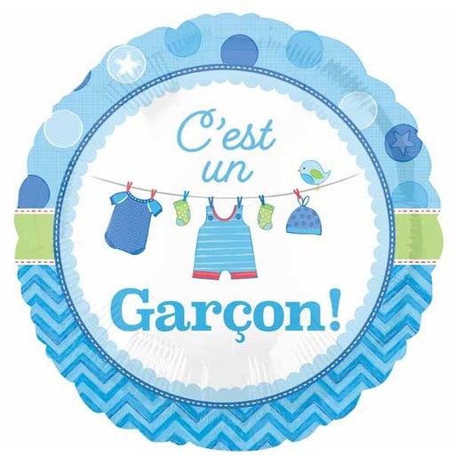 C’est un Garçon 18-Inch Round Foil Baby Shower Balloon