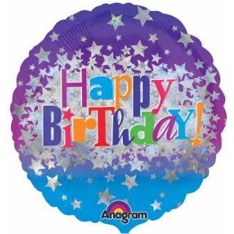 HBD BRIGHT STARS 18" RND HOLO S55 FLAT