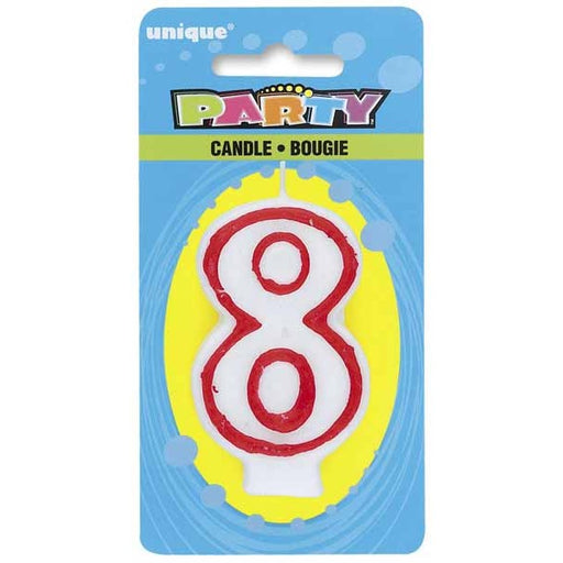 Red and White Number 8 Birthday Candle
