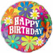 Happy Birthday Retro Flowers 18" Foil Balloon