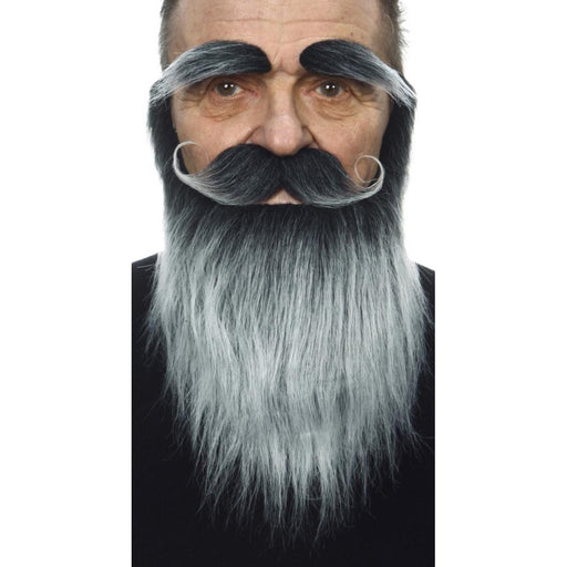 Black and Grey Moustache, Eyebrow and Beard Costume Set