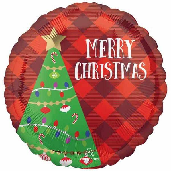 Christmas Tree Plaid 18-Inch Round Foil Balloon