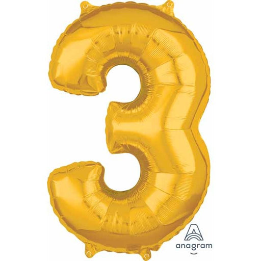 Gold Number 3 Balloon, 26 Inch