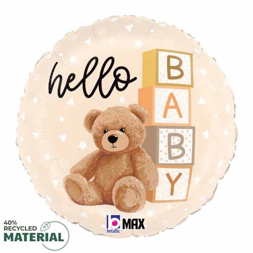 Hello Baby Teddy Bear 18" Round Foil Balloon