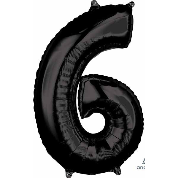 Black Number 6 Balloon, 26 Inch