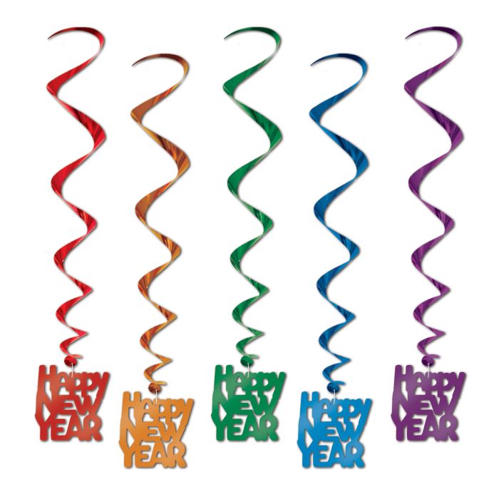 Golden Whirls & Happy New Year Hanging Whirls: Vibrant 33" (3/Pk)