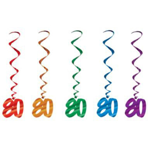 Retro Revival Totally 80 Whirls in Assorted Colors for Nostalgic Celebrations (5/Pk)