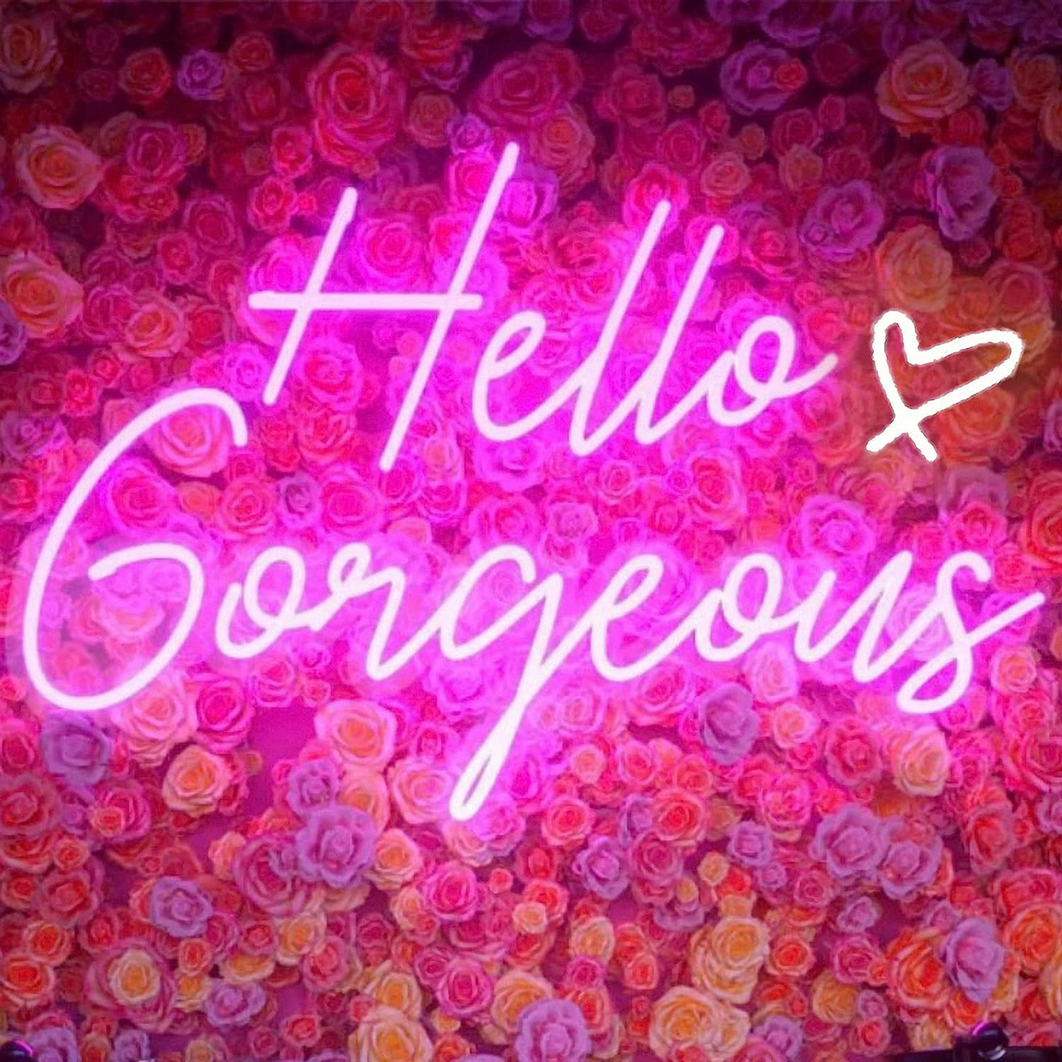 Insegna Al Neon LED Hello Gorgeous, Bianca, Alimentazione USB, Dimmerabile, 43x25 Cm, Decorazione