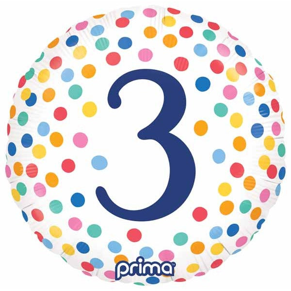 Prima Confetti Number 3 Round Foil Balloon, 18 Inch