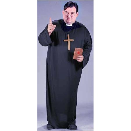 Men's Plus Size Priest Costume with Robe and Collar