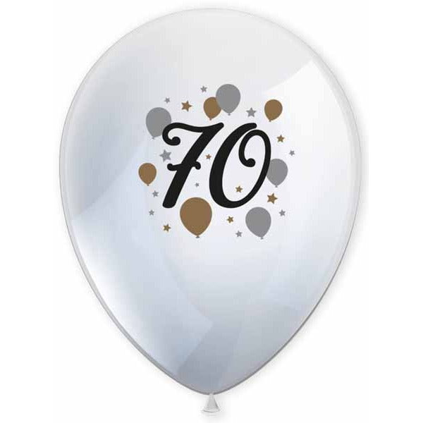 70th Birthday Milestone Latex Balloons, 6 Pack