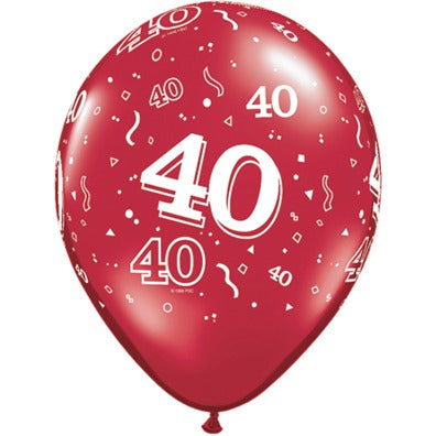 Ballons en latex rouge rubis de 11 pouces (28 cm), chiffre 40, lot de 50