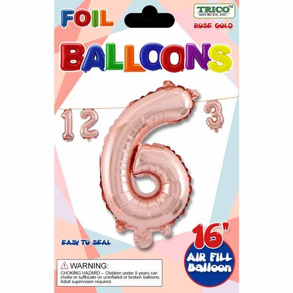 16-Inch Rose Gold Number 6 Foil Balloon