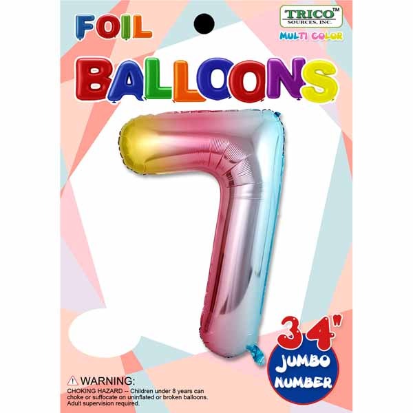34-Inch Rainbow Number 7 Foil Balloon