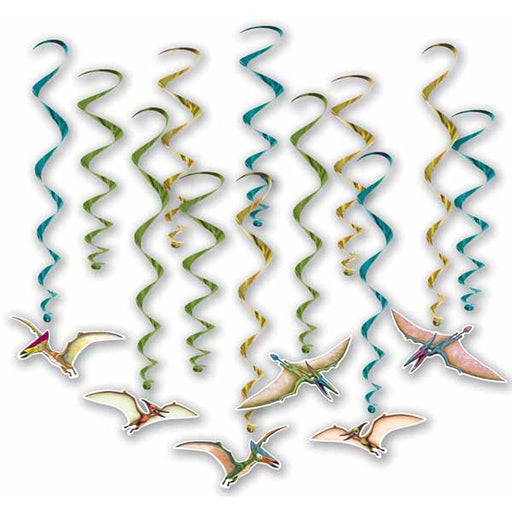 Dinosaur Whirls Hanging Party Decorations, 12 Pack