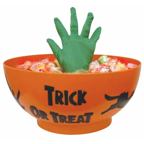 Animated Halloween Candy Bowl with Witch Hand