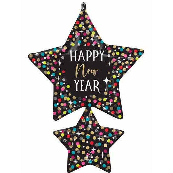Happy New Year Confetti Stars 37" Foil Balloon
