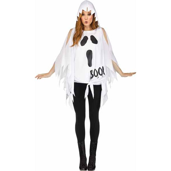Adult Ghost Print Halloween Poncho