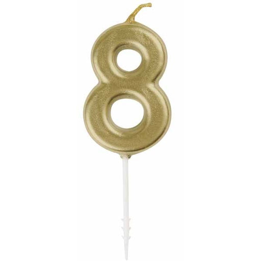Mini Gold Number 8 Birthday Candle with Pick