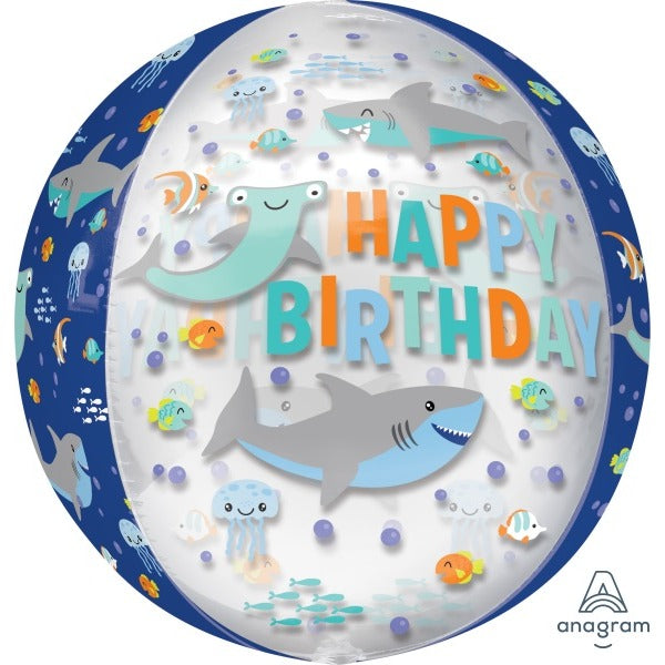 Happy Birthday Sharks Orbz XL Foil Balloon