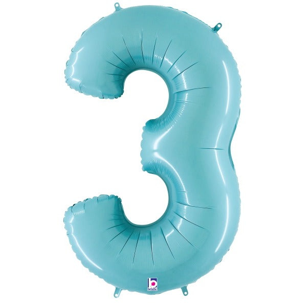 Megaloon Number 3 Pastel Blue Balloon