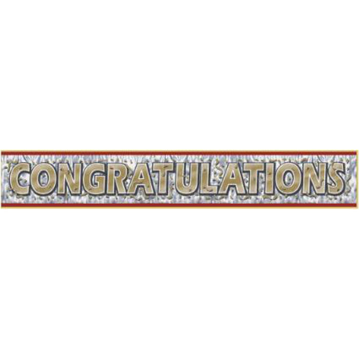 8"X5' Metallic Congrats Banner With Gold Lettering.
