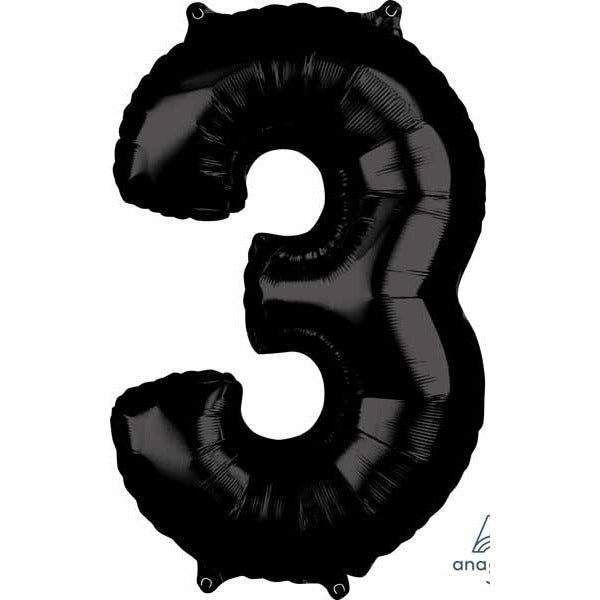 Black Number 3 Balloon, 26 Inch