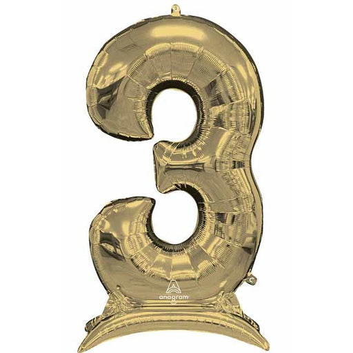 White Gold Number 3 Stand-Up Balloon, 50 Inch