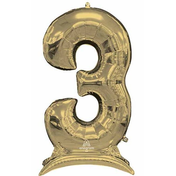 White Gold Number 3 Stand-Up Balloon, 50 Inch