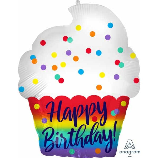 Happy Birthday Satin Cupcake 18" Foil Balloon