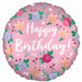 Satin Happy Birthday Peony 18-Inch Round Foil Balloon